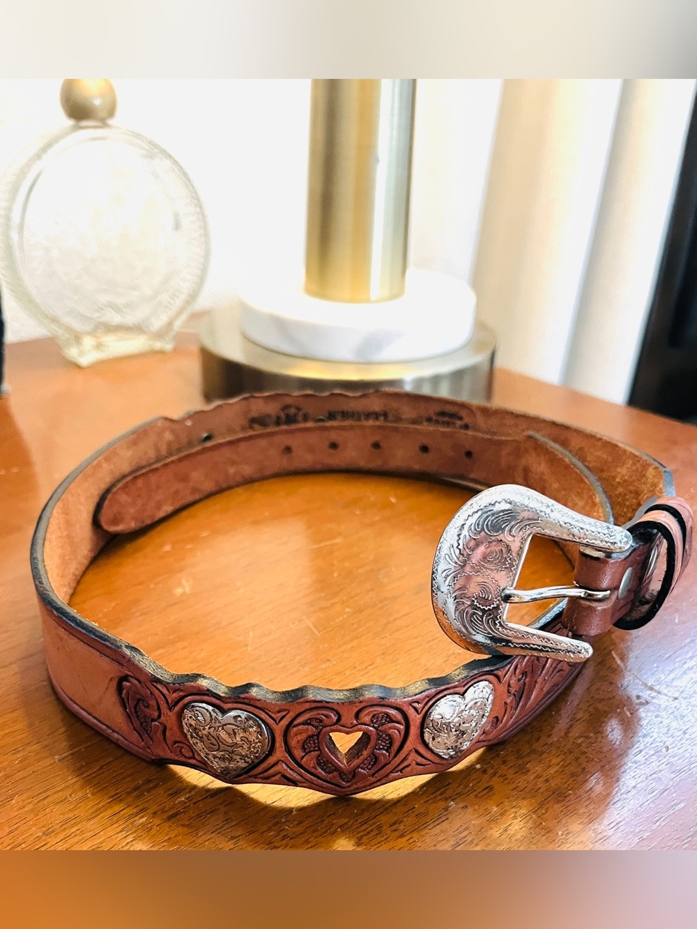 SILVER CREEK LEATHER SILVER & CUTOUT HEART WESTERN BELT 30